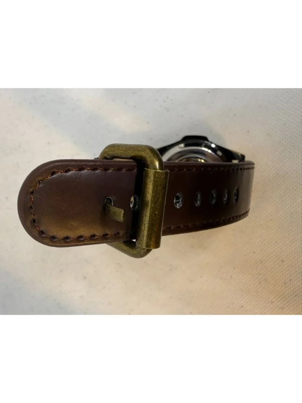 AMPM24 Steampunk Automatic Wind-up Skeleton Watch Bronze Case Brown Leather Band